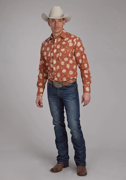 Roper 2282 Crema Floral (Naranja) - Camisa Vaquera de Hombre