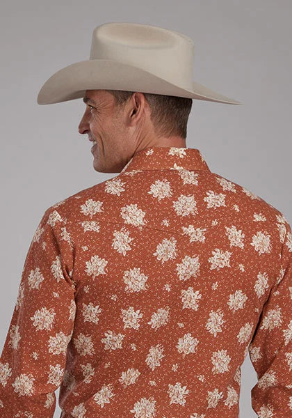 Roper 2282 Crema Floral (Naranja) - Camisa Vaquera de Hombre
