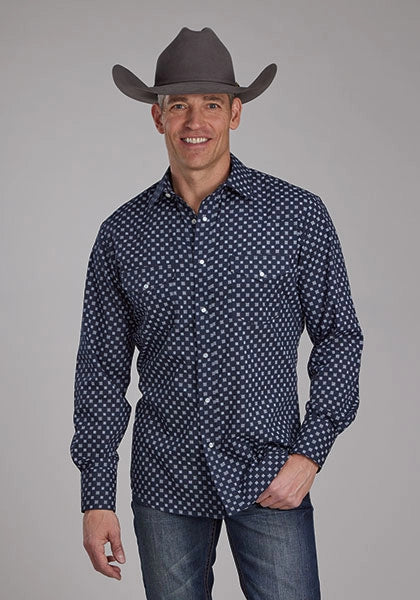 Camisa vaquera para hombre Roper 2284 White Squares (Navy)
