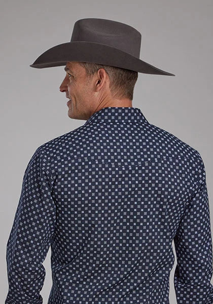 Camisa vaquera para hombre Roper 2284 White Squares (Navy)