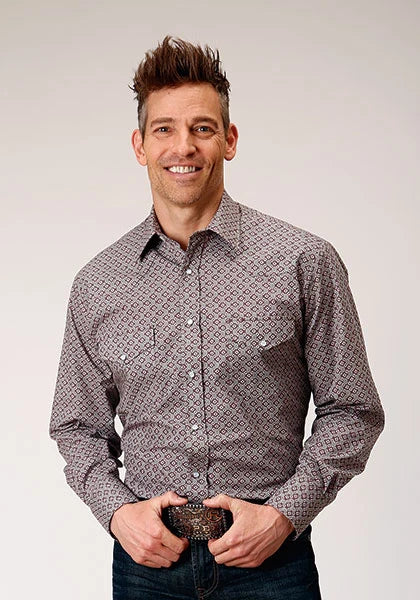 Camisa vaquera de hombre Roper 1888 Retro Print (Wine)