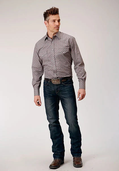 Camisa vaquera de hombre Roper 1888 Retro Print (Wine)