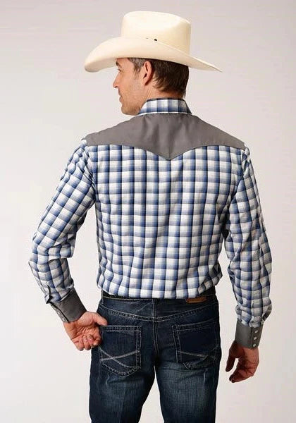 Camisa Western para Hombre Roper 01018 Royal Plaid (Azul)