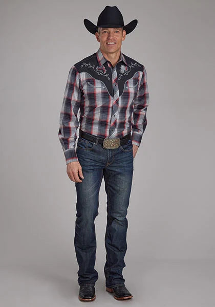 Roper 2109 a cuadros rojos (negro) - Camisa vaquera para hombre
