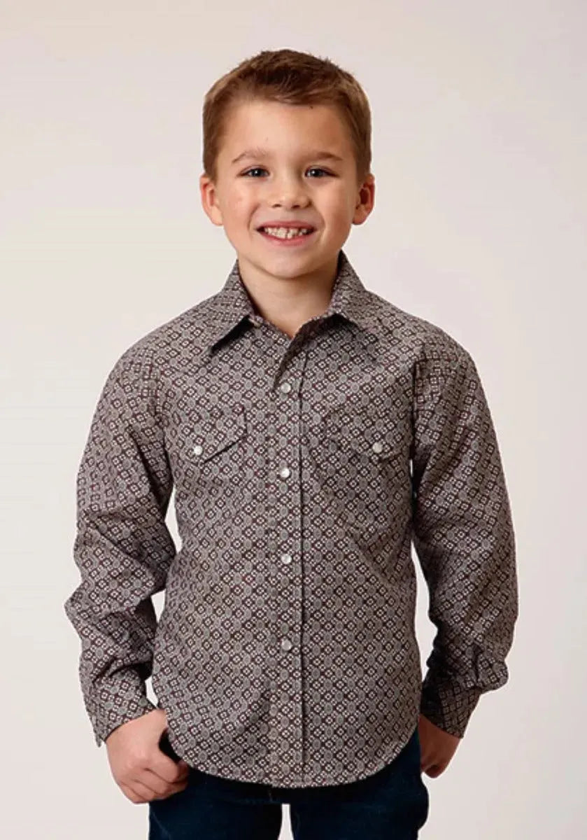 Camisa Western Roper Estampado Retro (Vino) - Niño