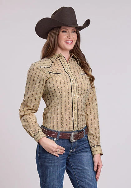 Camisa vaquera de mujer Roper 2661 con estampado floral (color camel)