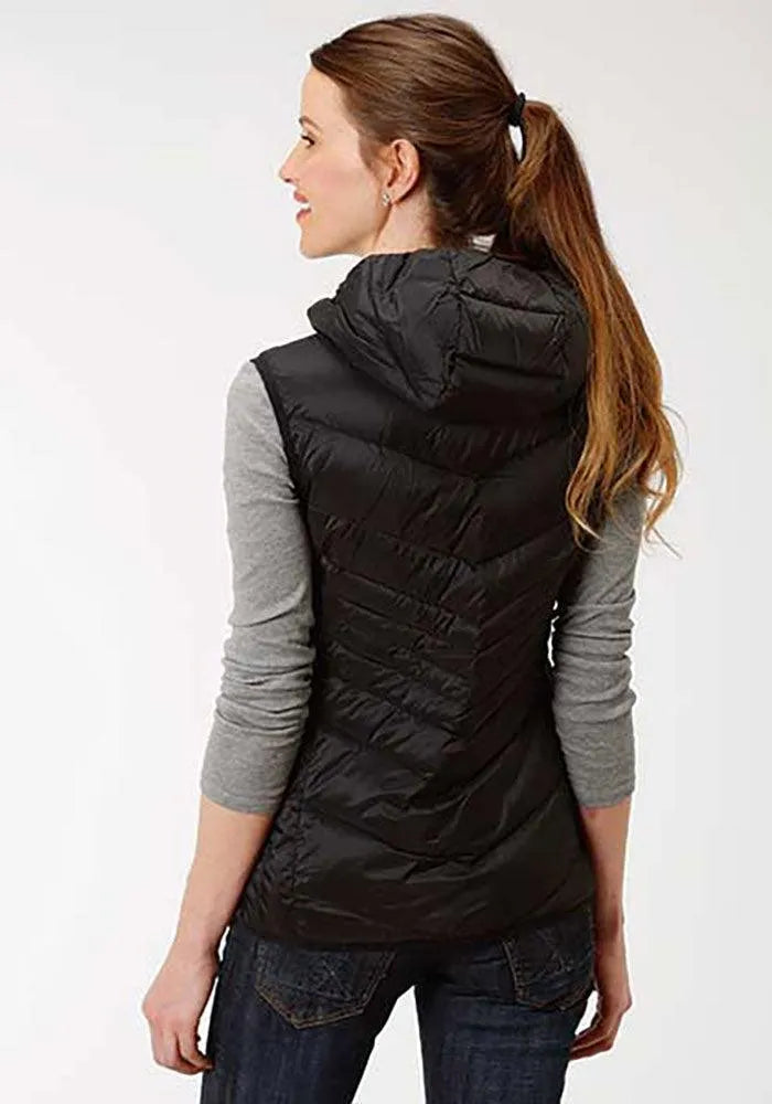 Chaleco de plumón acolchado con capucha Roper Chevron (Negro) - Chaleco de mujer