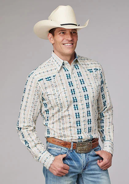 Camisa vaquera para hombre Roper 2001 Aztec Stripe (Cream)