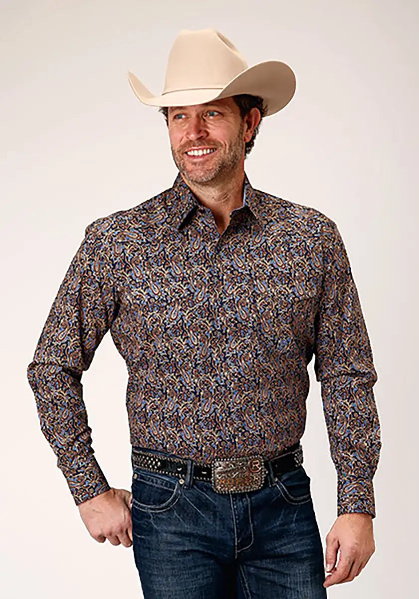 Roper Denim Azul Vintage Paisley (Azul) - Camisa Vaquera de Hombre