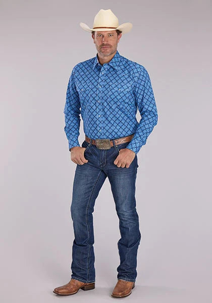 Camisa vaquera Roper 2497 con medallón de cinta (azul) para hombre
