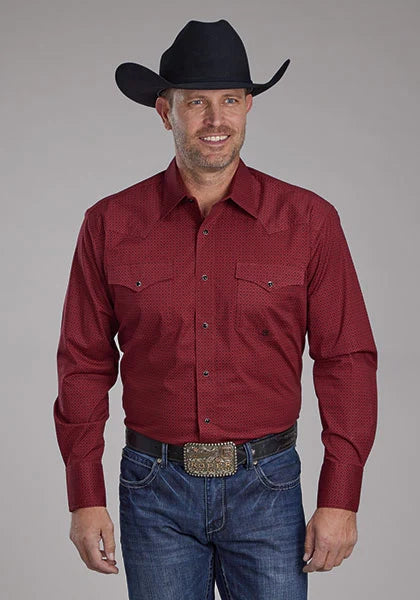 Camisa vaquera de hombre Roper 2163 elástica con estampado de rombos (roja)