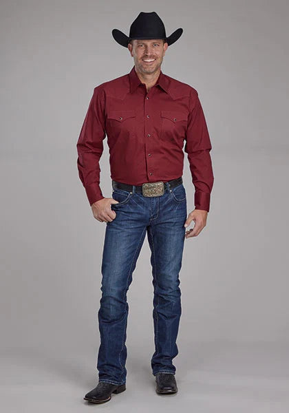 Camisa vaquera de hombre Roper 2163 elástica con estampado de rombos (roja)
