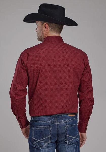Camisa vaquera de hombre Roper 2163 elástica con estampado de rombos (roja)