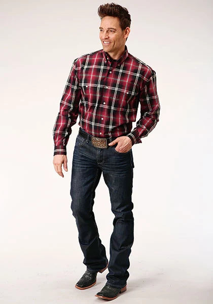Roper 1228 Plaid de Silla de Montar (Rojo) - Camisa Vaquera de Hombre
