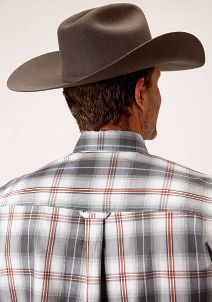 Roper 1457 Camisa vaquera de cuadros Smokey (Gris) para hombre