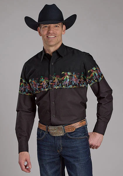 Camisa vaquera Roper 2121 Bullriders Scene (negra) - para hombre