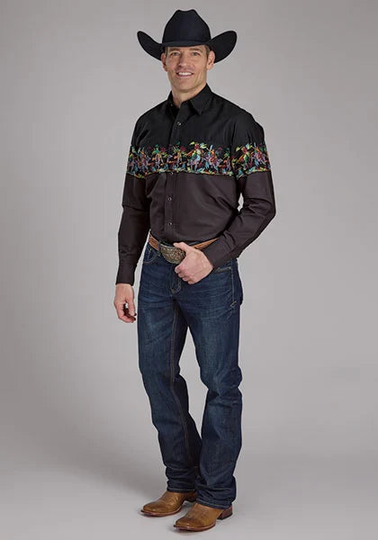Camisa vaquera Roper 2121 Bullriders Scene (negra) - para hombre