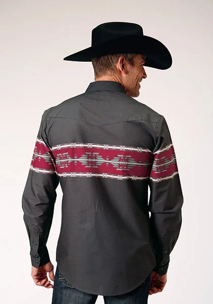 Camisa vaquera para hombre Roper 1812 Aztec Border (Negro)
