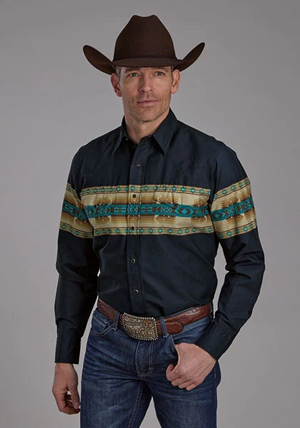 Roper 2120 Borde Azteca (Azul Marino) - Camisa Vaquera de Hombre