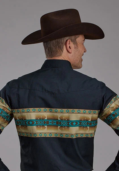 Roper 2120 Borde Azteca (Azul Marino) - Camisa Vaquera de Hombre