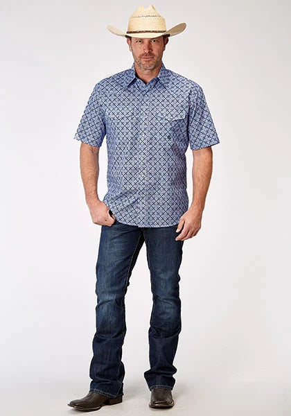 Roper 1932 Blue Skies Tie Print (Azul) - Camisa de Manga Corta para Hombre