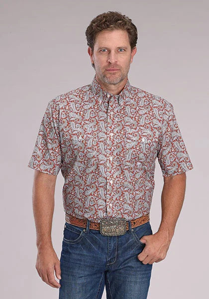 Roper 2499 Clay Paisley (Naranja) - Camisa de Manga Corta para Hombre