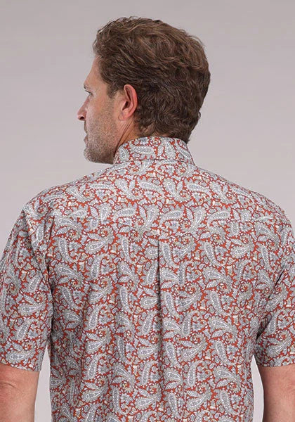 Roper 2499 Clay Paisley (Naranja) - Camisa de Manga Corta para Hombre