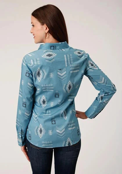 Camisa vaquera de mujer Roper 01057 Aztec Nash Up (azul)