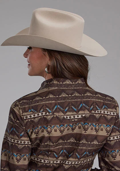 Roper 2175 distressed azteca (café) - Camisa vaquera de mujer