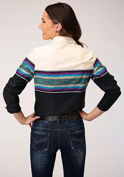 Camisa vaquera de mujer Roper 1296 Serape Border (Negra)