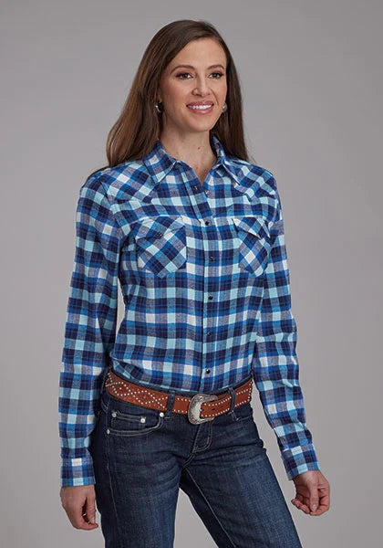 Camisa Western Roper 2206 de Franela Sin Forro (Azul) - Mujer