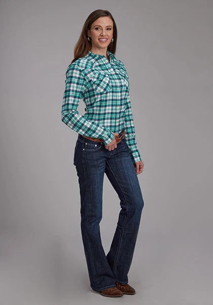 Camisa vaquera de mujer Roper 2206 de franela sin forro (verde)