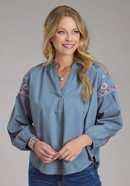 Blusa Vaquera Roper 2435 Denim con Cuello en V (Azul) - Mujer