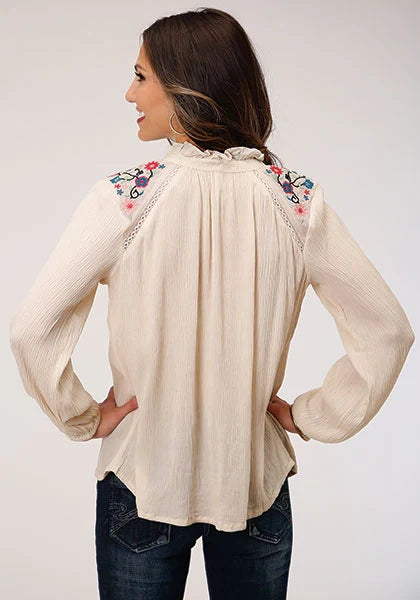 Roper 1293 Rayón Arrugado (Blanco) - Blusa Vaquera para Mujer