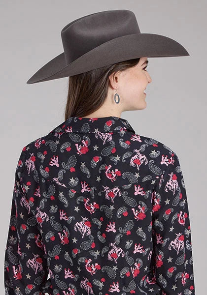 Roper 2225 Estampado Jinetes (Negro) - Blusa Vaquera de Mujer