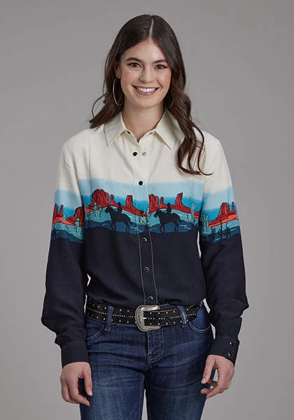 Roper 2202 Western Border (Negro) - Camisa Western para Mujer