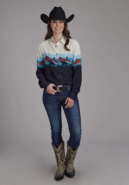 Roper 2202 Western Border (Negro) - Camisa Western para Mujer