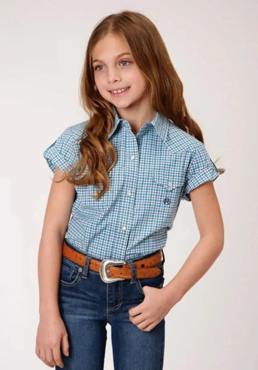 Roper Purple Sage (azul) - Camisas Western de botones a presión para niña