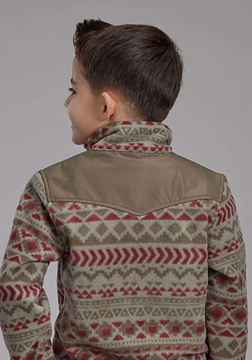 Chaqueta infantil de microfibra con estampado azteca Roper Boy's (verde oliva/rojo)