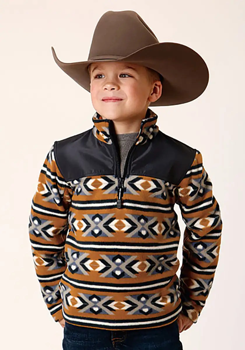 Chaqueta de microfibra con estampado azteca Roper para niño (naranja/negro) - Chaqueta para niños