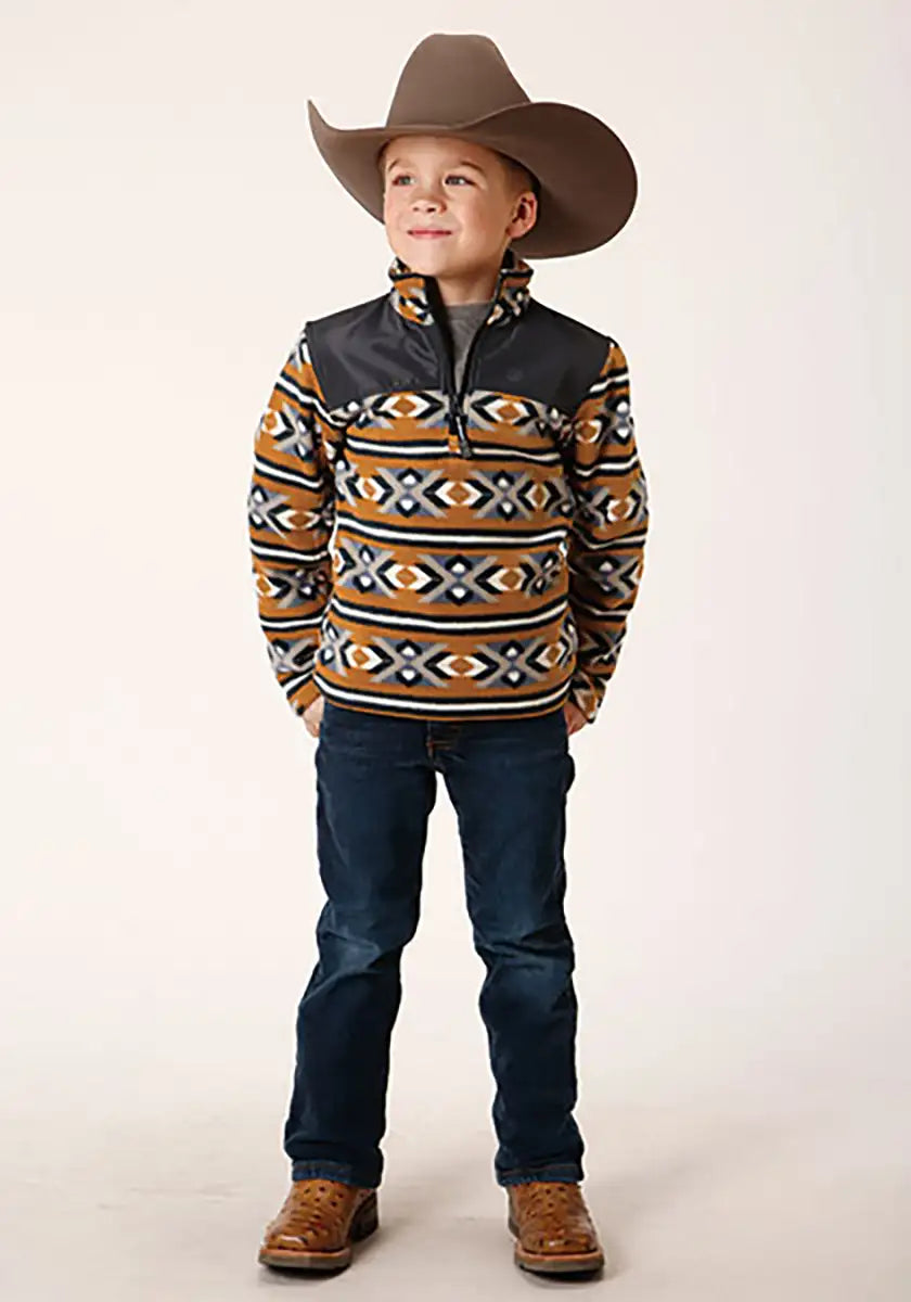 Chaqueta de microfibra con estampado azteca Roper para niño (naranja/negro) - Chaqueta para niños