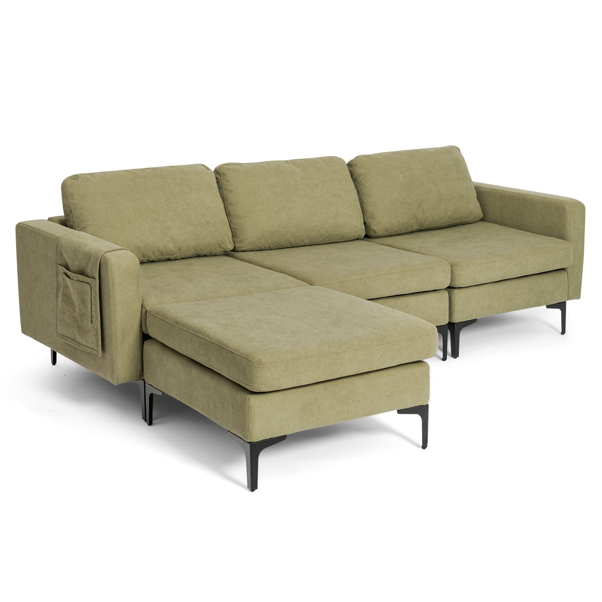 Sofá modular seccional en forma de L de 3 asientos con chaise reversible y 2 puertos USB - Verde