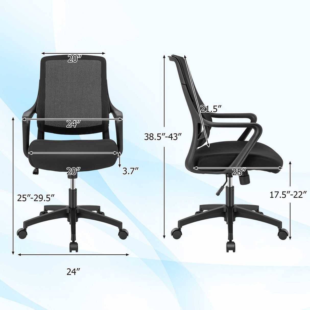 Silla Moderna de Malla Transpirable con Respaldo Curvo y Reposabrazos - Negro