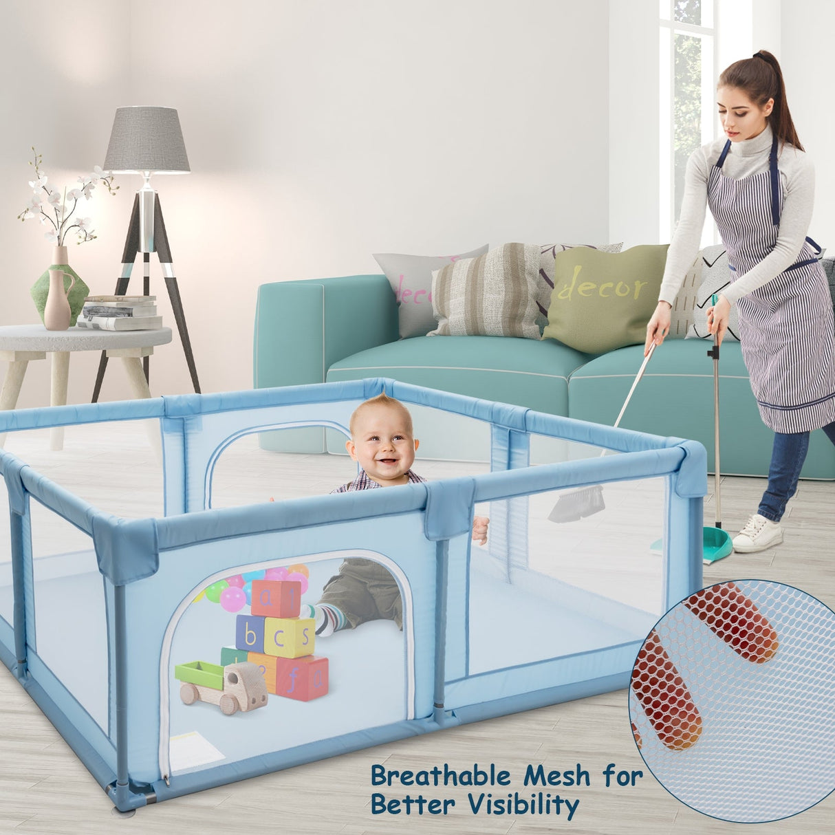 Parque de juegos para bebé extra grande Centro de actividades para niños Seguridad en el juego - Azul