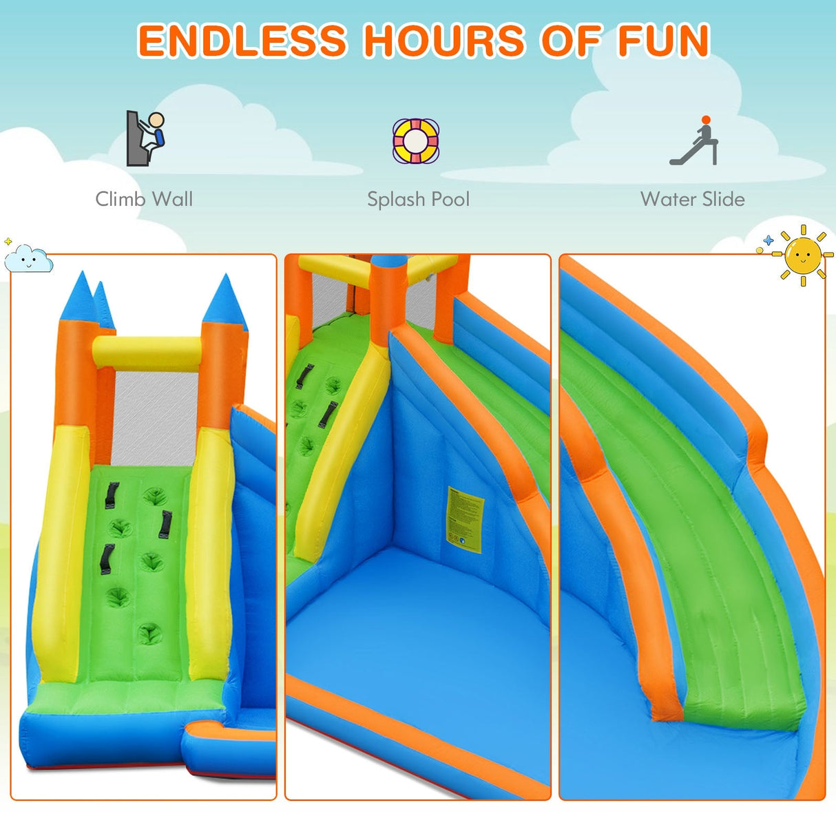 Castillo hinchable Mighty Bounce con tobogán acuático sin soplador