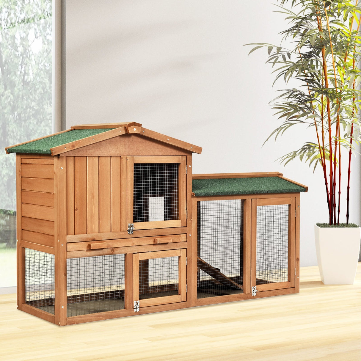 Conejera de madera impermeable de 58 pulgadas - Marrón