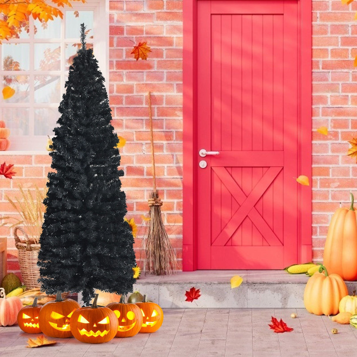 Árbol de Navidad artificial delgado tipo lápiz sin luces de 1,8 m