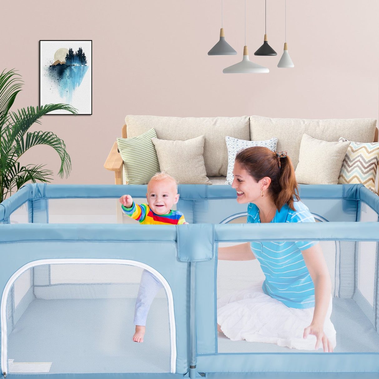 Parque de juegos para bebé extra grande Centro de actividades para niños Seguridad en el juego - Azul