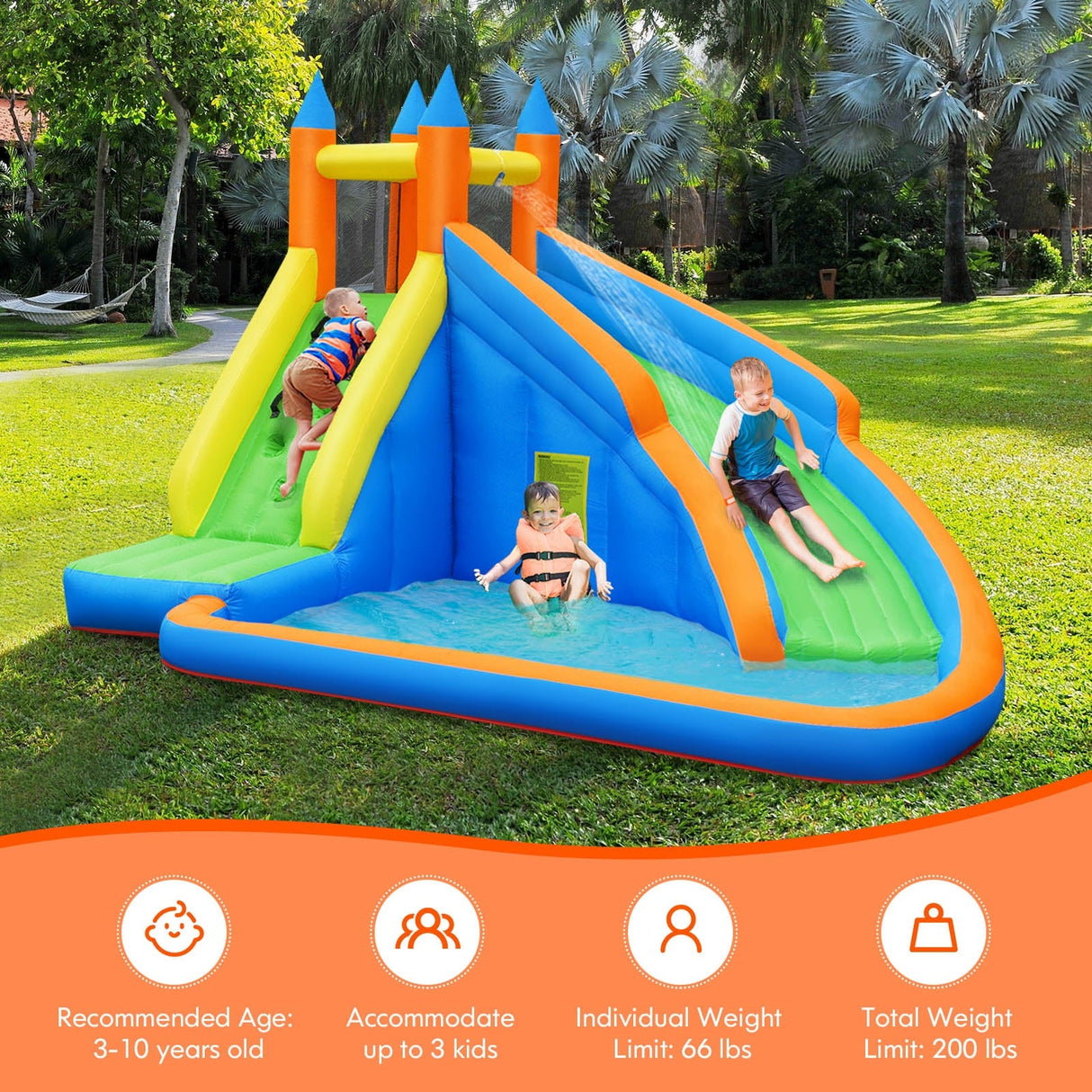 Castillo hinchable Mighty Bounce con tobogán acuático sin soplador
