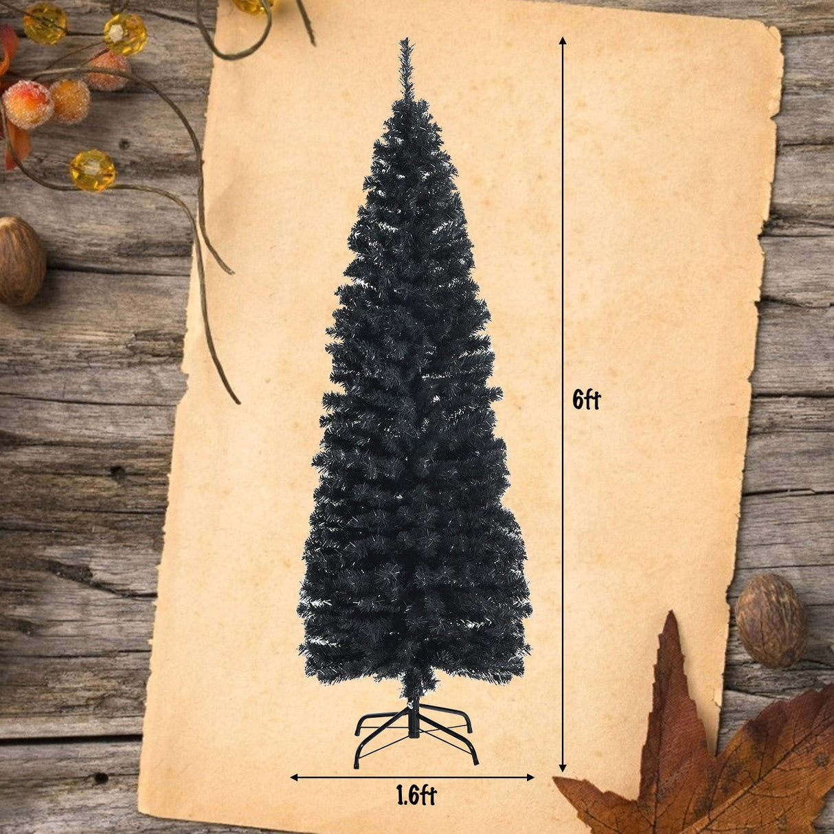 Árbol de Navidad artificial delgado tipo lápiz sin luces de 1,8 m